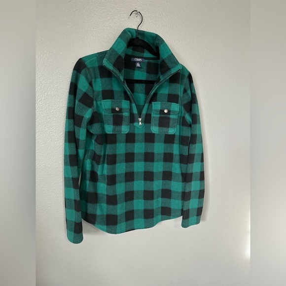 Chaps Women’s Green/Black Buffalo Plaid Fleece Quarter Zip-up. Size: Medium. - Picture 3 of 16